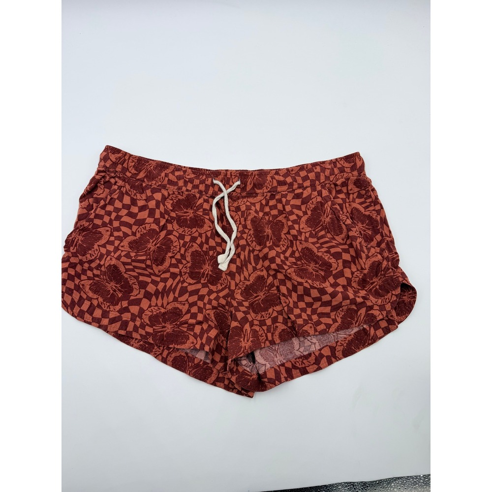SO Goods For Life Rust Butterfly Checkerboard High Rise Dolphin Shorts L